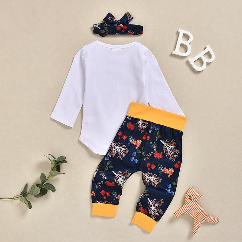 Baby Girls Letter Printed Romper & Pants & Headhand Buy Wholesale Kids Clothing - PrettyKid