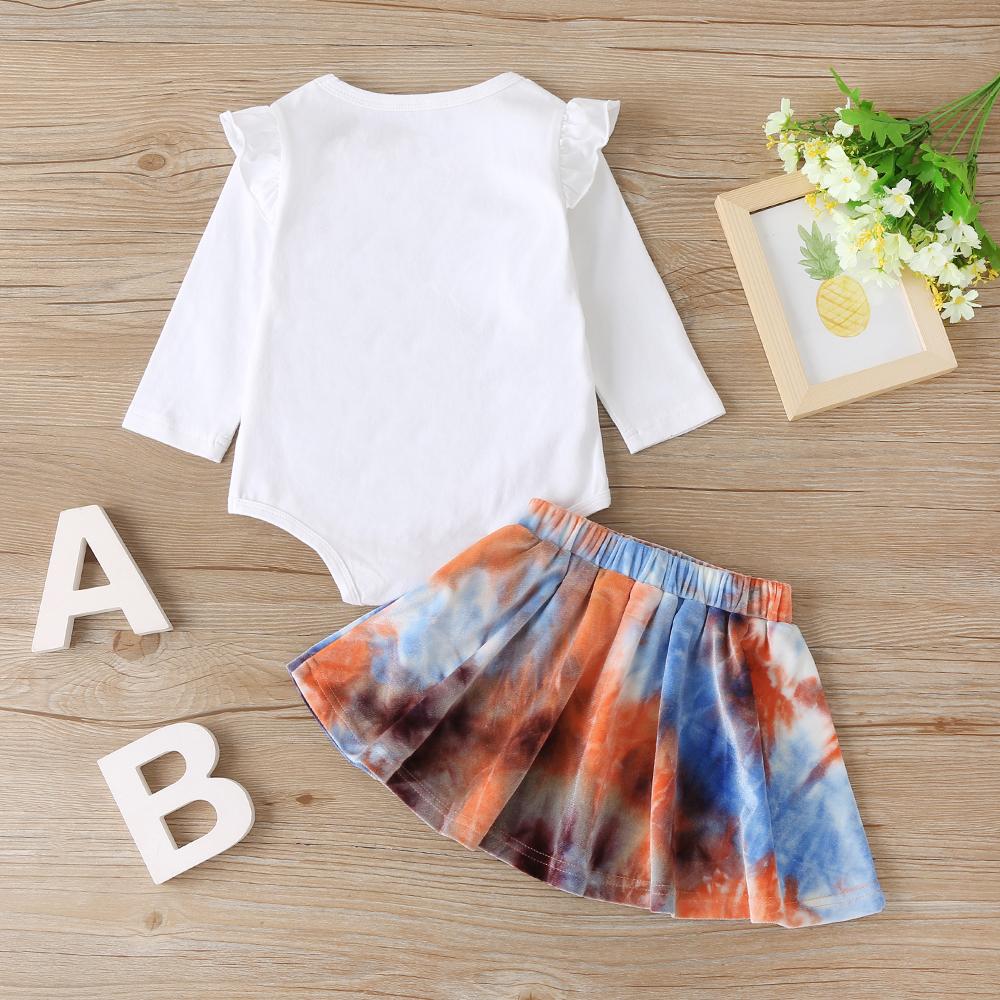 Baby Girls Long Sleeve Letter Romper&Tie dye Skirt Baby Clothing Cheap Wholesale - PrettyKid
