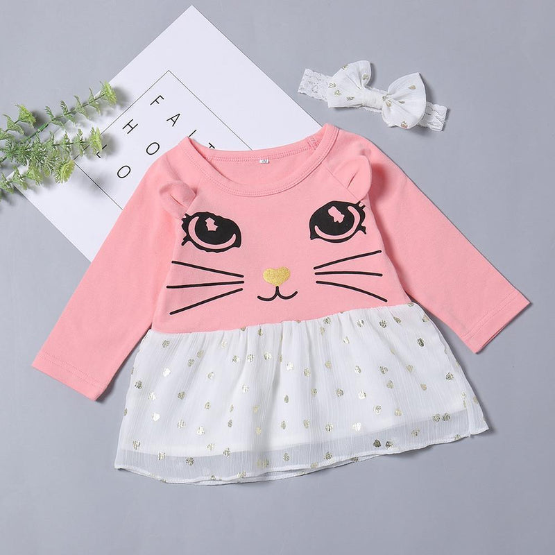 Baby Girls Long Sleeve Printed Cute Dress Wholesale Baby Dresses - PrettyKid