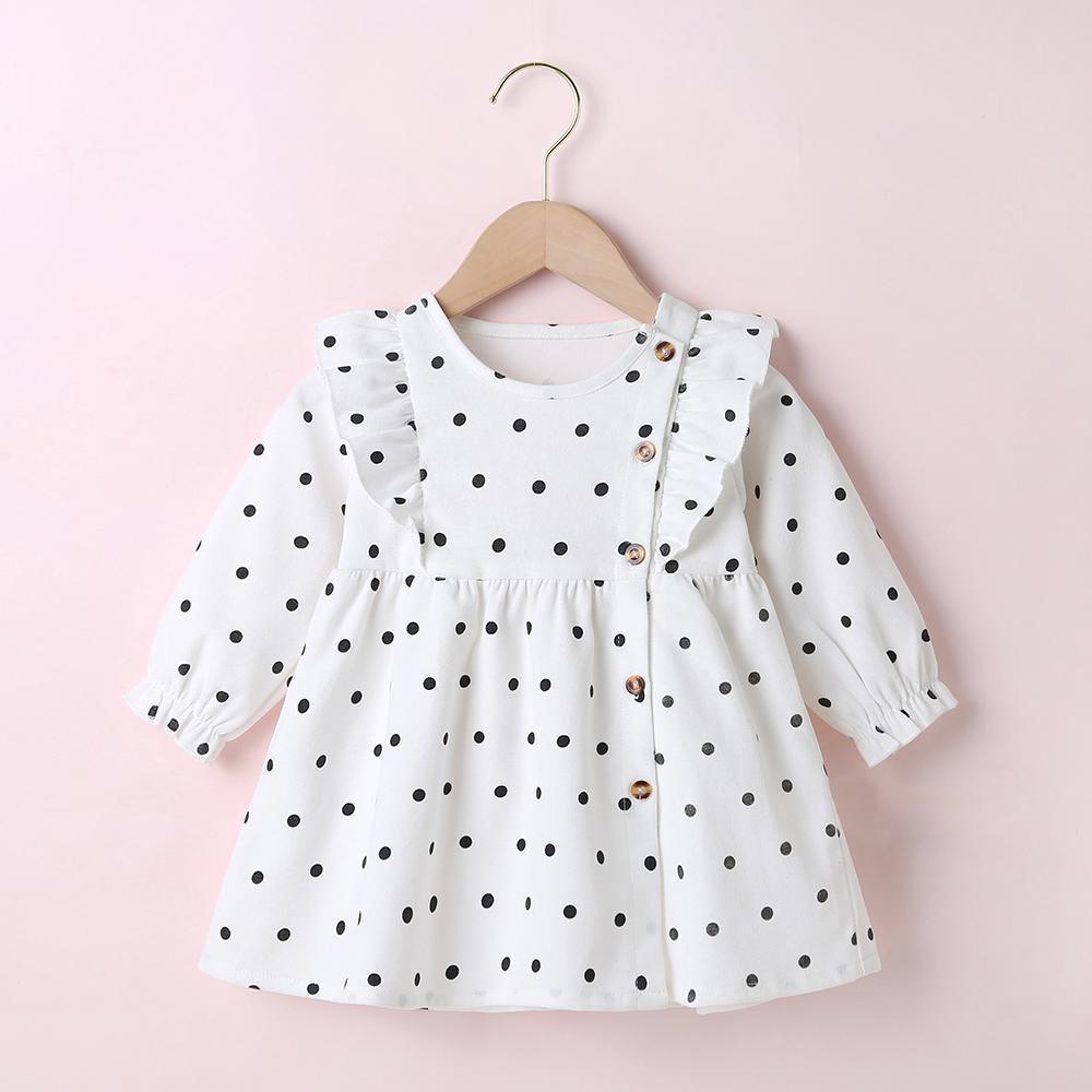 Baby Girls Long Sleeve Printed Dot Dress Toddler Wholesale Clothes - PrettyKid