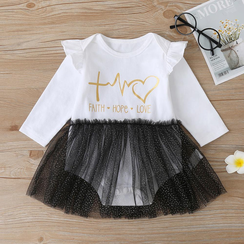 Baby Girls Long Sleeve Printed Letter Mesh Romper Baby Accessories Wholesale - PrettyKid