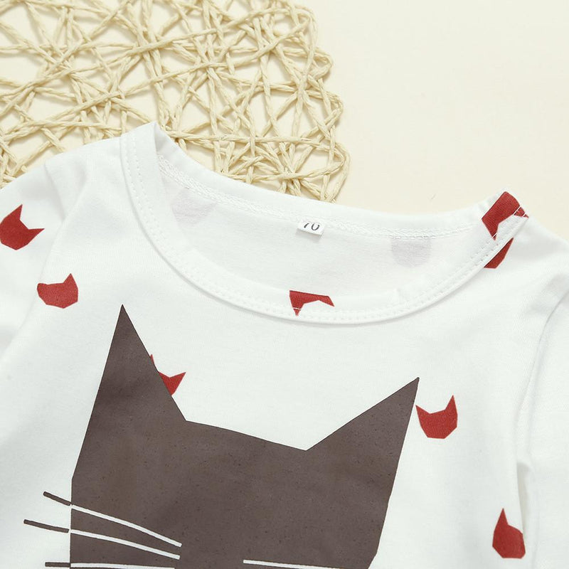 Baby Girls Long Sleeve Round Neck Printed Kitty Mesh Romper Baby Wholesales - PrettyKid