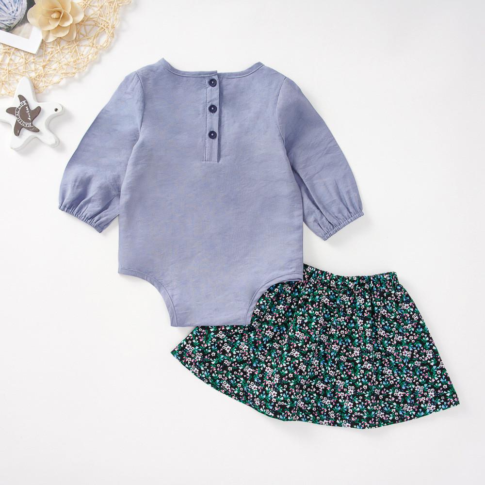 Baby Girls Long Sleeve Solid Romper&Floral Skirt Wholesale Clothing Baby - PrettyKid