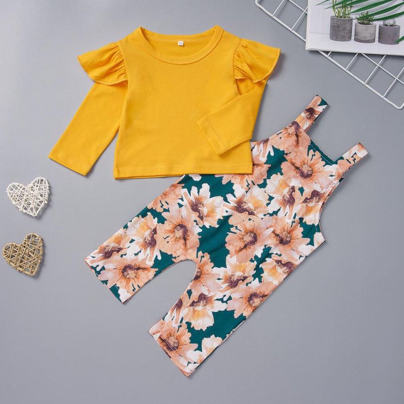 Baby Girls Long Sleeve Tops Floral Overall Pants Baby Boutique Clothing Wholesale - PrettyKid