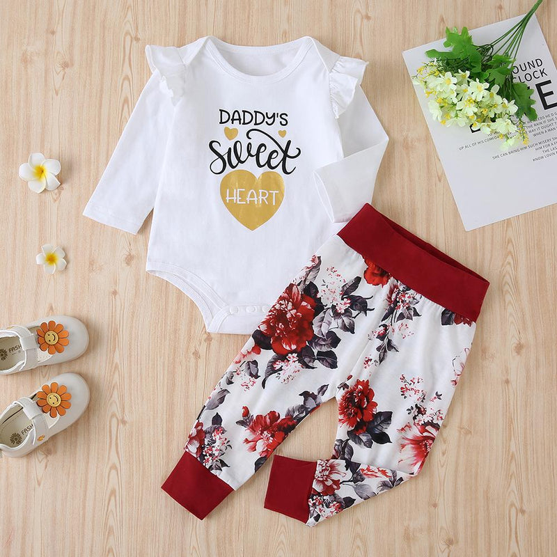 Baby Girls Printed Letter Romper&Floral Pants Wholesale Clothing Baby - PrettyKid