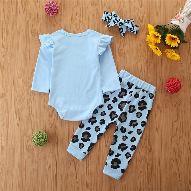 Baby Girls Printed Letter Casual Romper&Pants&Headband Baby Wholesale Clothes - PrettyKid