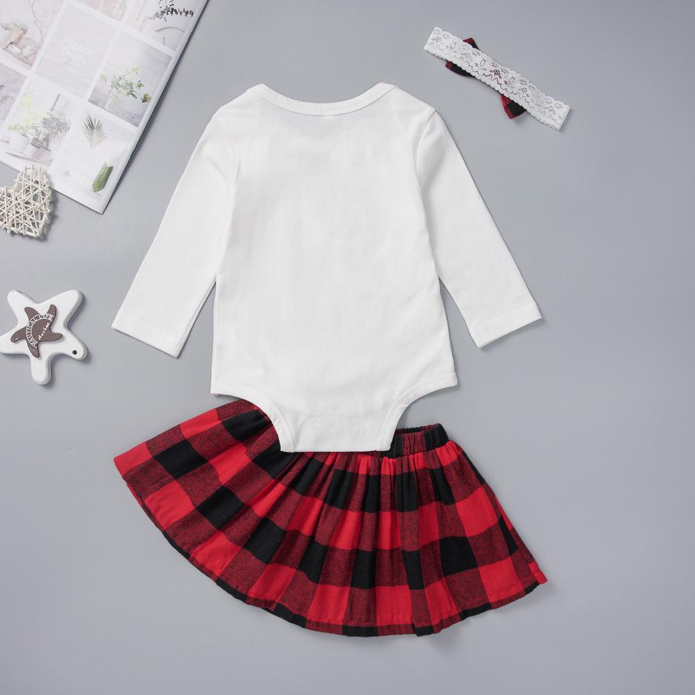 Baby Girls Printed Letter Romper&Plaid Skirt Baby Clothes Cheap Wholesale - PrettyKid
