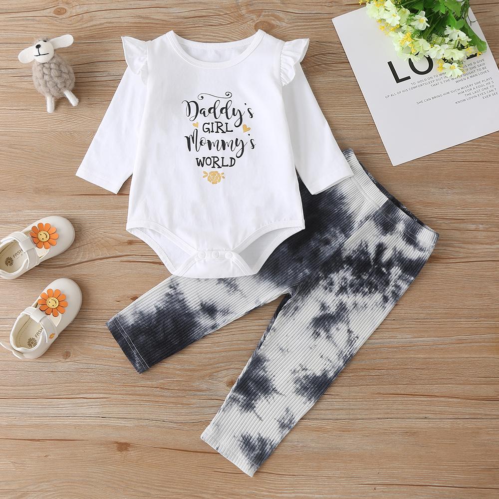 Baby Girls Printed Letter Romper&Tie Dye Pants Baby Accessories Wholesale - PrettyKid