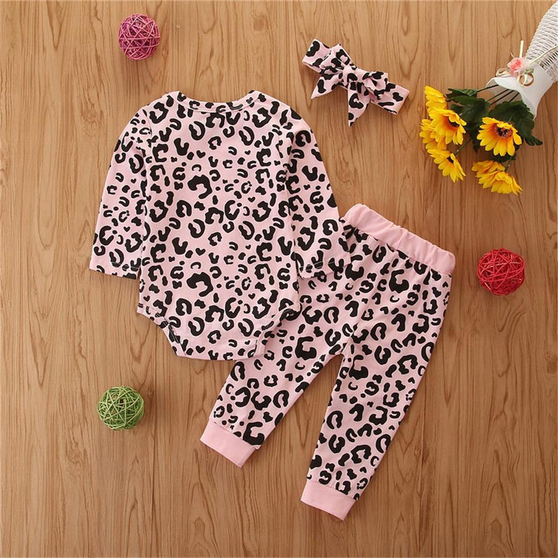 Baby Girls Printed Long Sleeve Romper&Pants&Headband Baby Clothing Cheap Wholesale - PrettyKid