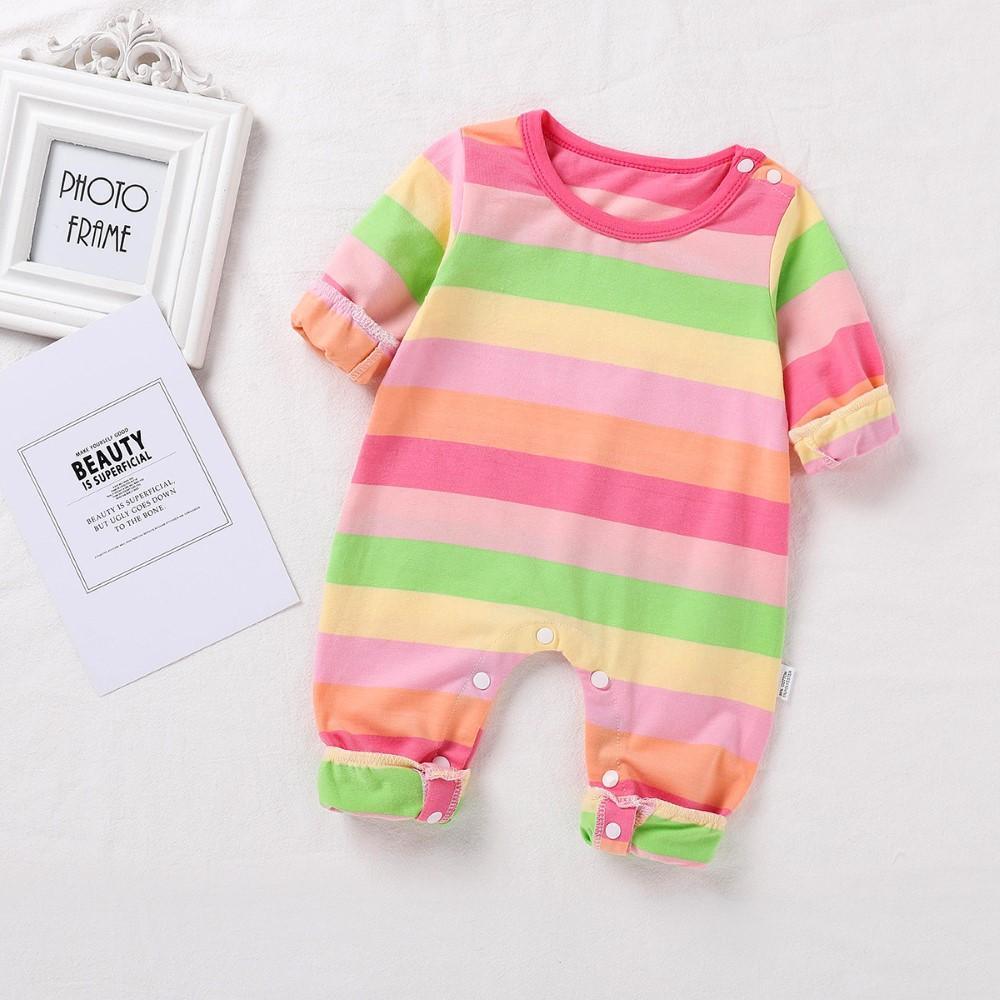 Baby Girls Rainbow Long Sleeve Romper Children Clothing Wholesale Usa - PrettyKid