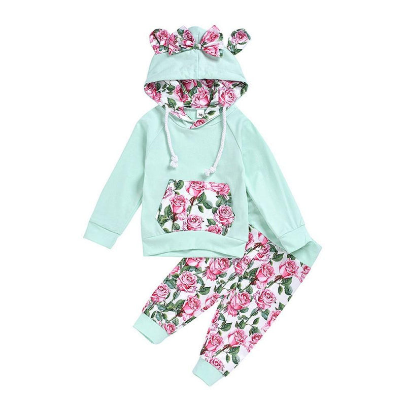 Baby Girls Rose Flower Printed Top & Pants Wholesale Kidswear - PrettyKid