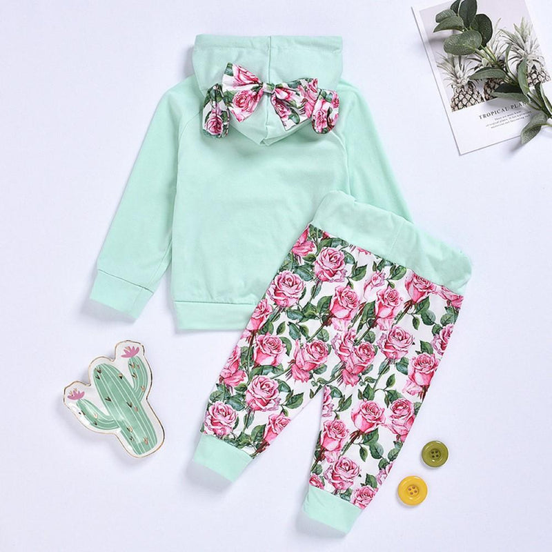 Baby Girls Rose Flower Printed Top & Pants Wholesale Kidswear - PrettyKid