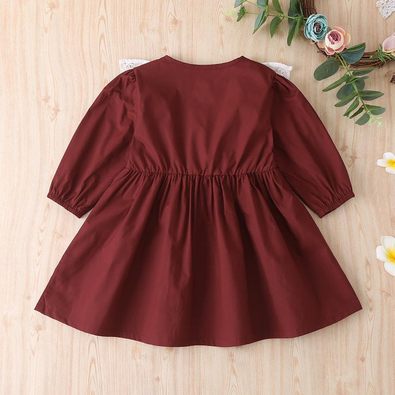 Baby Girls Round Neck Long Sleeve Solid Dress Wholesale Girls Clothing - PrettyKid