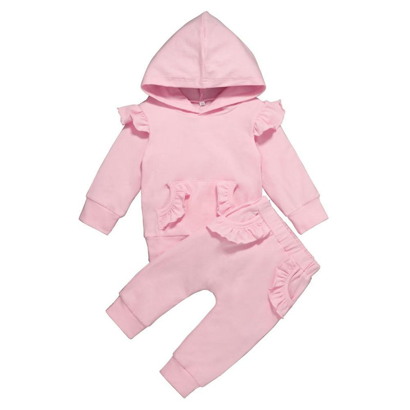 Baby Girls Solid Color Hooded Top & Pants Baby Clothing Wholesale - PrettyKid