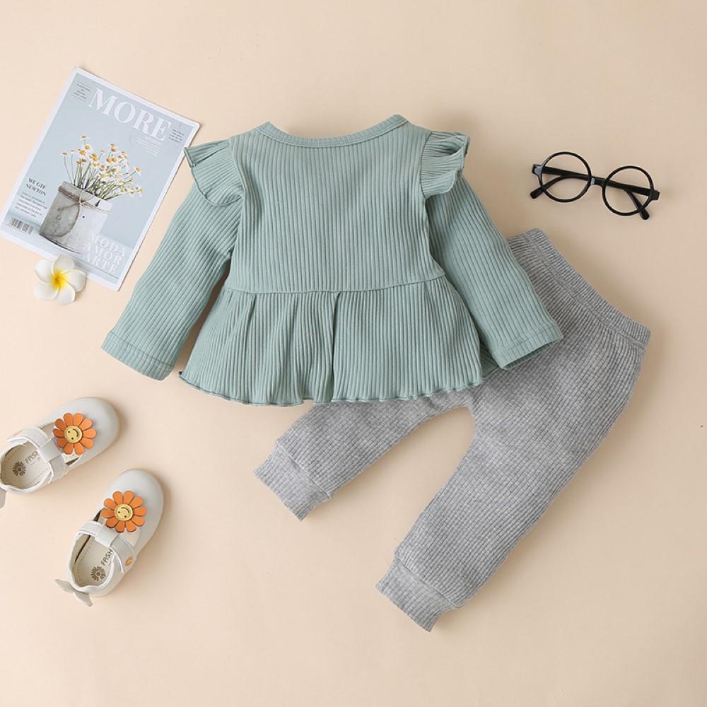 Baby Girls Solid Color Top & Pants Buy Baby Clothes Wholesale - PrettyKid