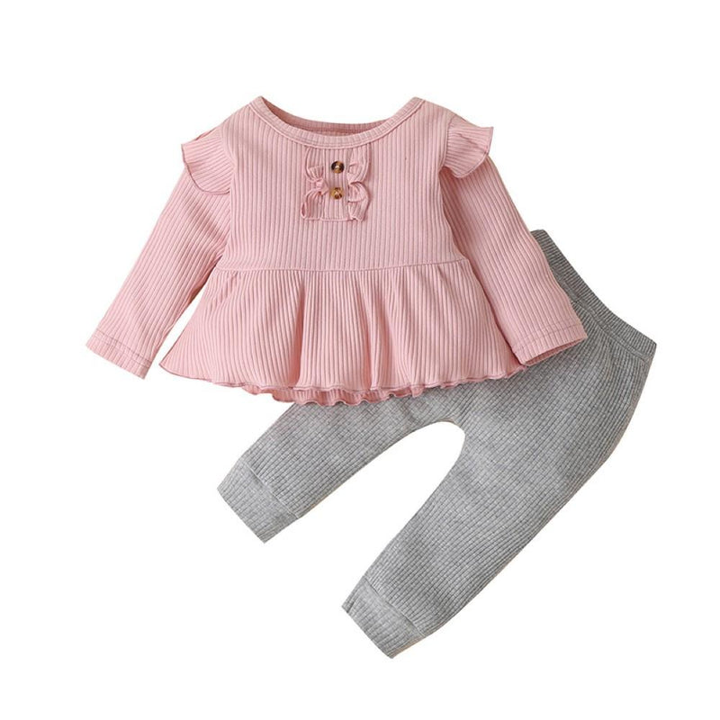 Baby Girls Solid Color Top & Pants Buy Baby Clothes Wholesale - PrettyKid
