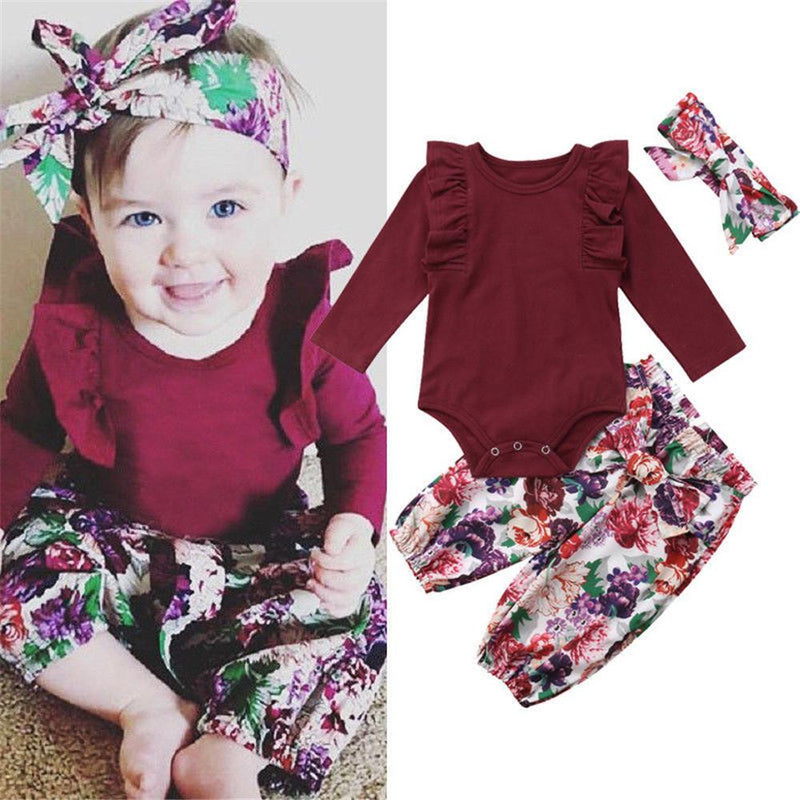 Baby Girls Solid Romper&Pants&Headband Baby Clothing Wholesale Distributors - PrettyKid