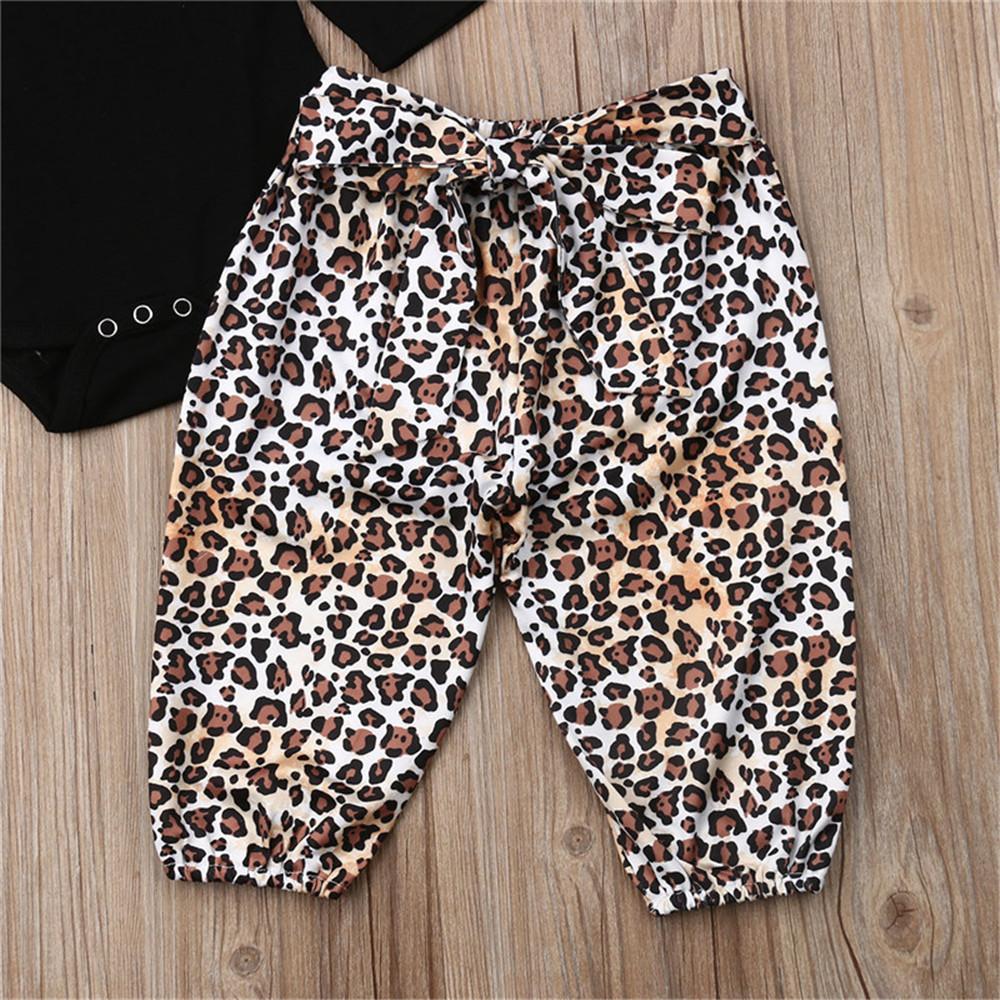 Baby Girls Solid Tops&Printed Leopard Pants&Headband Baby Romper Wholesale - PrettyKid