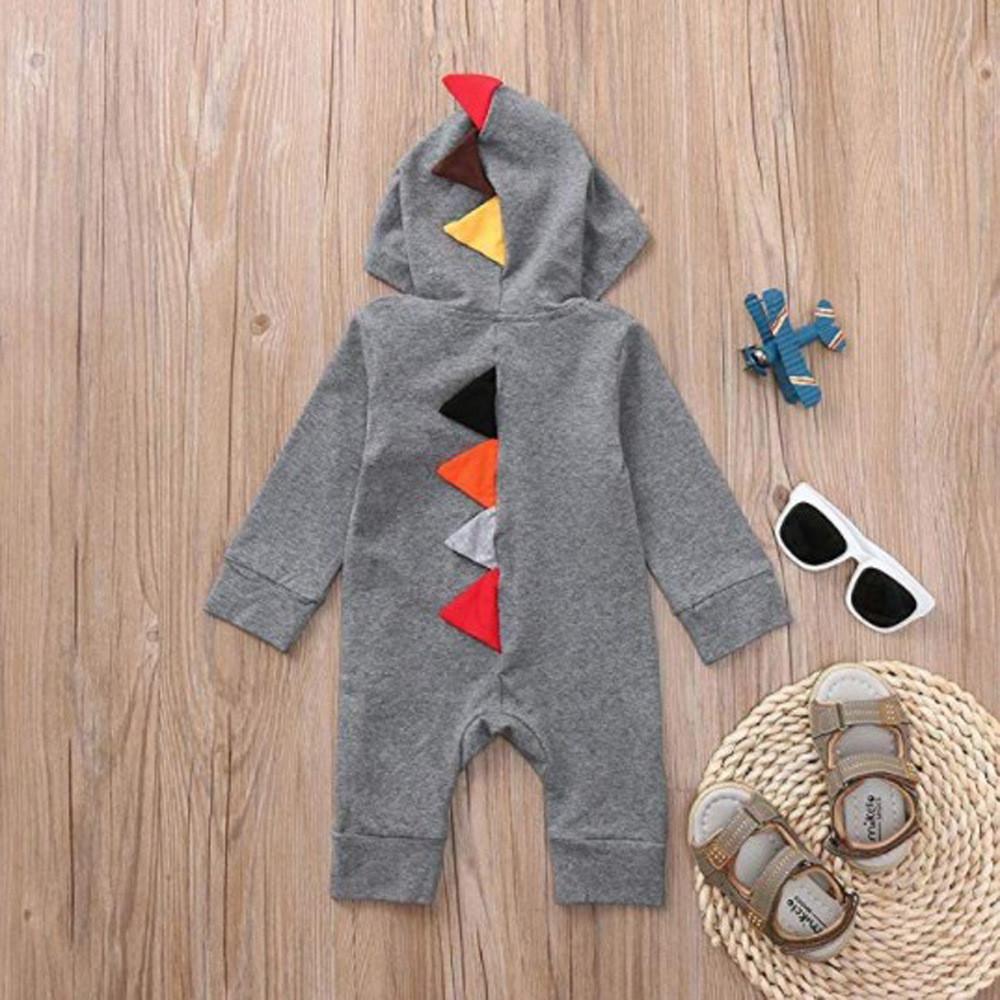 Baby Girls Unisex Hooded Dinosaur Romper Wholesale Baby Outfits - PrettyKid