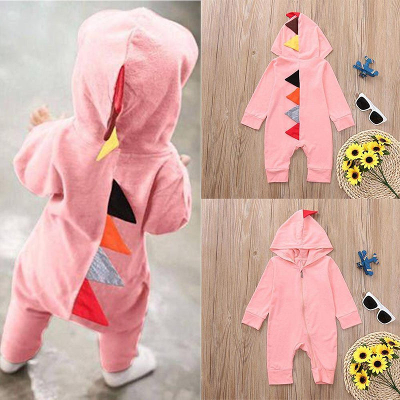 Baby Girls Unisex Hooded Dinosaur Romper Wholesale Baby Outfits - PrettyKid