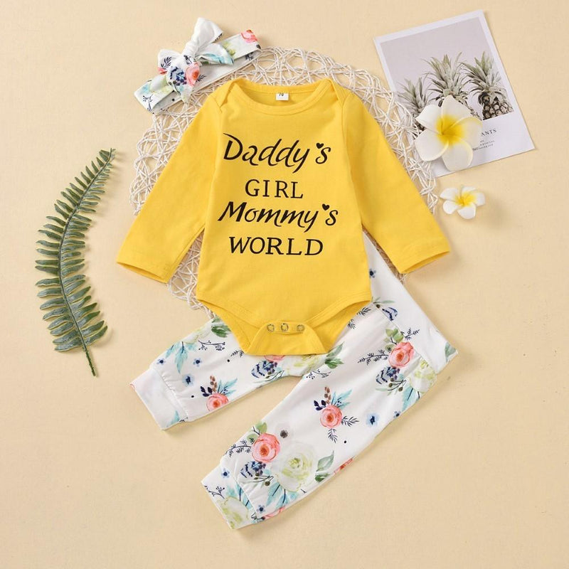 Baby Girls Letter Long Sleeve Baby Romper & Pants & Headband Babywear Wholesale - PrettyKid