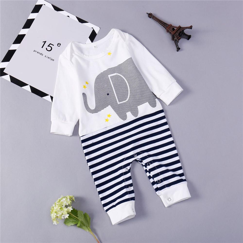 Baby Unisex Long Sleeve Printed Elephant Romper Baby Clothing Wholesale Distributors - PrettyKid