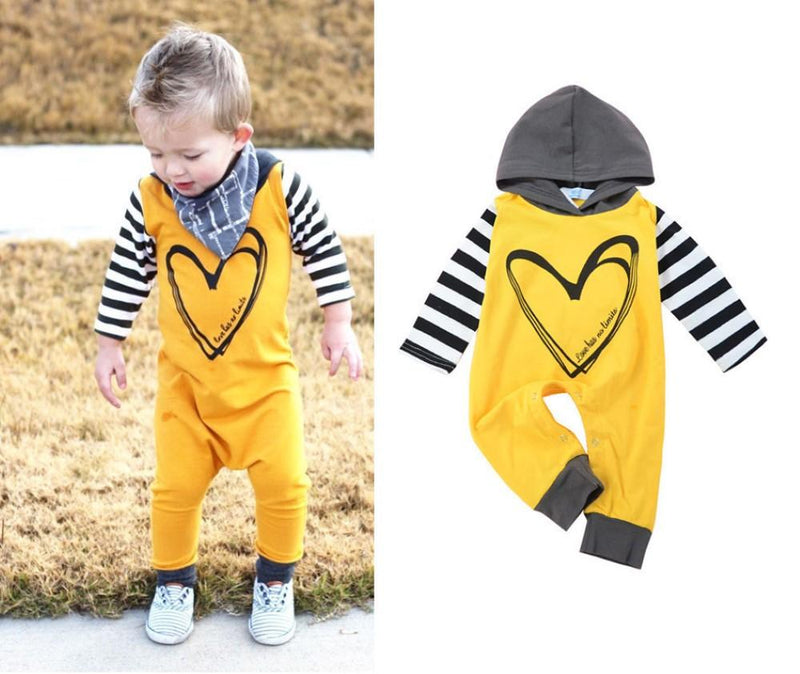 Baby boys Stitching Color Hooded Romper Baby Clothing Cheap Wholesale - PrettyKid