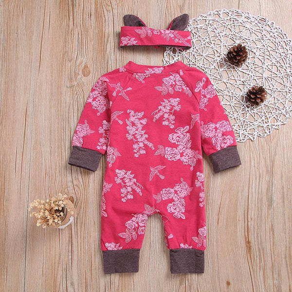 Babys Girls Flower Printed Romper & Headband Baby Wholesales - PrettyKid