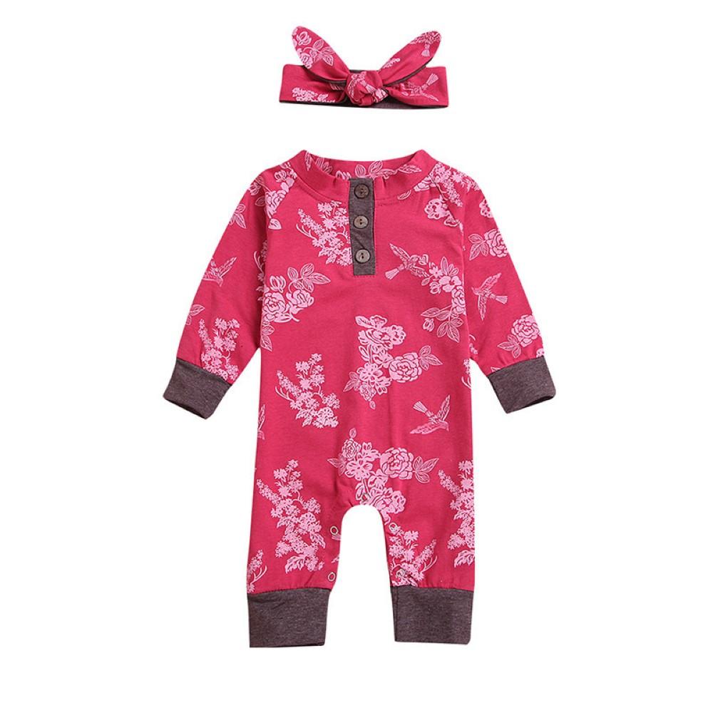 Babys Girls Flower Printed Romper & Headband Baby Wholesales - PrettyKid