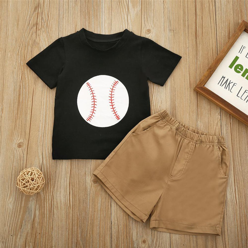Boys Ball Printed Short Sleeve Tee & Solid Shorts Wholesale Boys Suits - PrettyKid