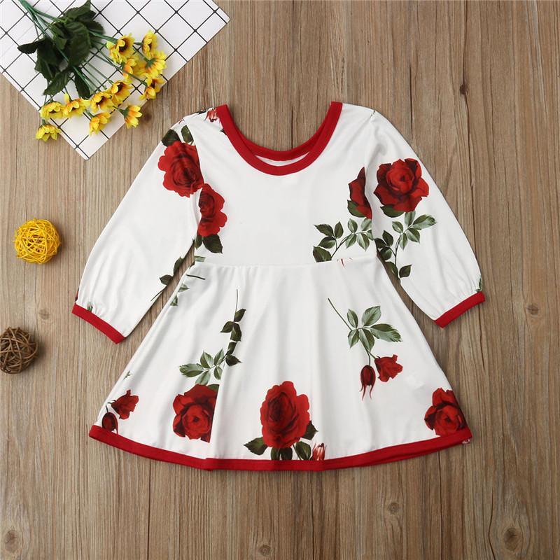 Toddler Girls Rose Long Sleeve Dress Girl Princess Dress - PrettyKid