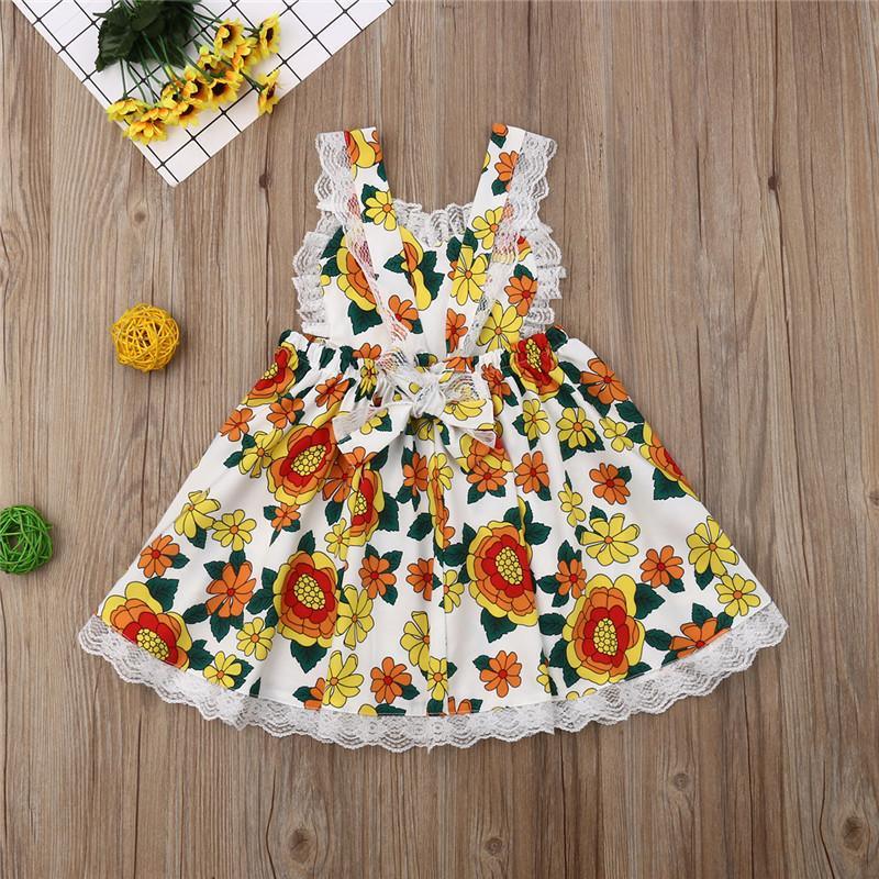 Toddler Girls Sleeveless Suspender Dress Lace Sunflower Princess Skirt - PrettyKid