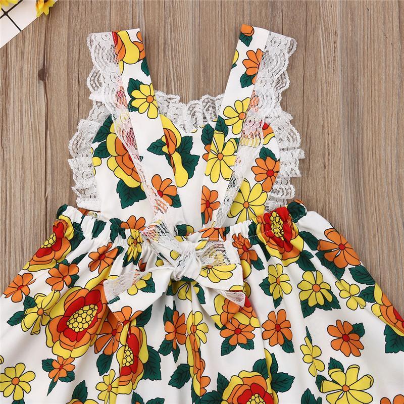 Toddler Girls Sleeveless Suspender Dress Lace Sunflower Princess Skirt - PrettyKid