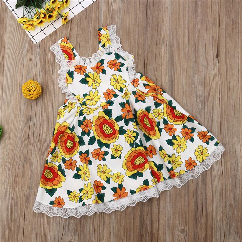 Toddler Girls Sleeveless Suspender Dress Lace Sunflower Princess Skirt - PrettyKid