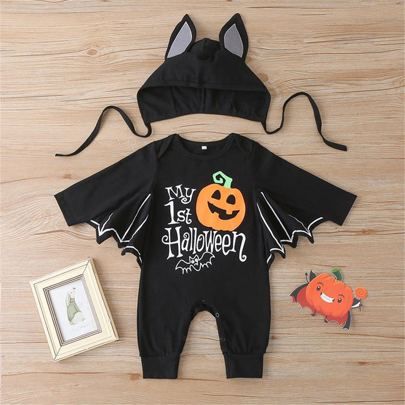 Baby Boys Bat Letter Pattern Pumpkin Romper & Hat Baby Wholesale - PrettyKid