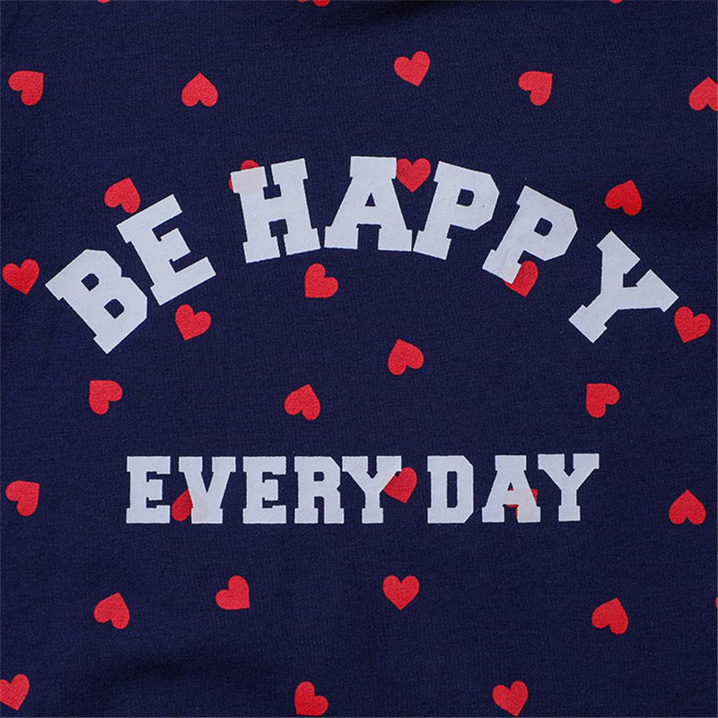 Girls Be Happy Every Day Heart Printed Hooded Long Sleeve Top Toddler Girls Wholesale - PrettyKid