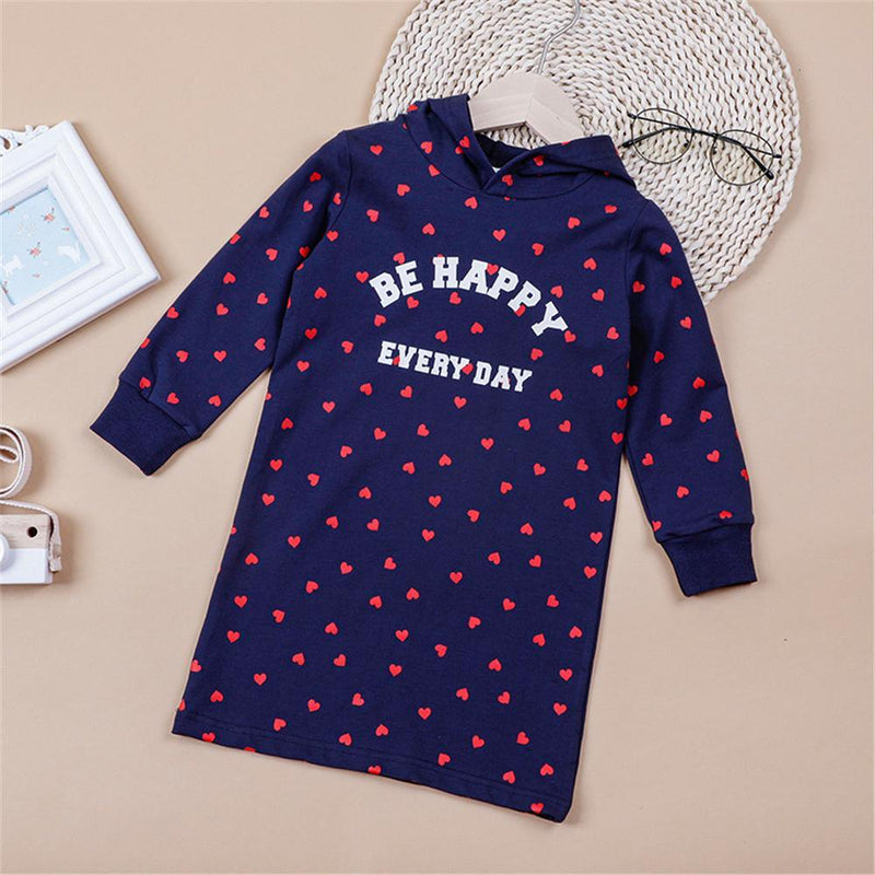 Girls Be Happy Every Day Heart Printed Hooded Long Sleeve Top Toddler Girls Wholesale - PrettyKid