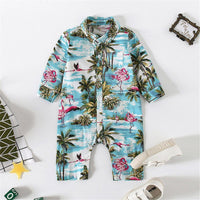 Baby Boys Beach Coconut Tree print Leisure Long Sleeve Romper Wholesale Baby Outfits - PrettyKid