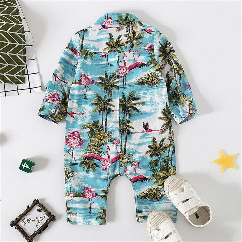 Baby Boys Beach Coconut Tree print Leisure Long Sleeve Romper Wholesale Baby Outfits - PrettyKid
