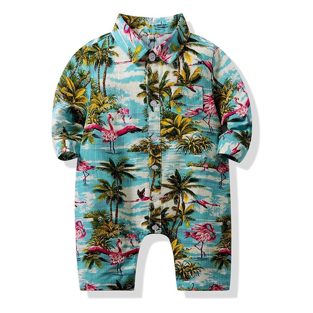 Baby Boys Beach Coconut Tree print Leisure Long Sleeve Romper Wholesale Baby Outfits - PrettyKid