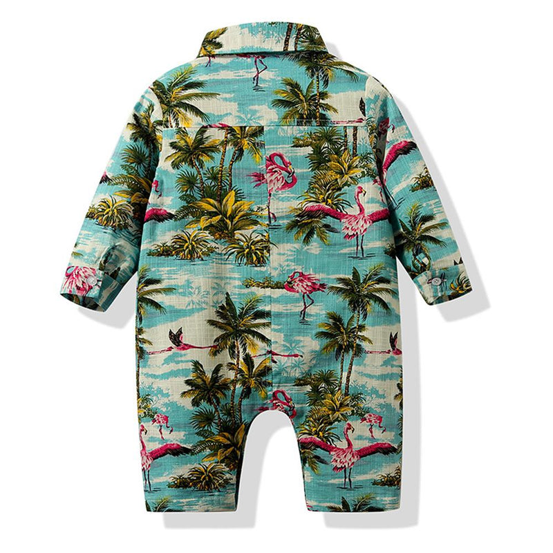 Baby Boys Beach Coconut Tree print Leisure Long Sleeve Romper Wholesale Baby Outfits - PrettyKid