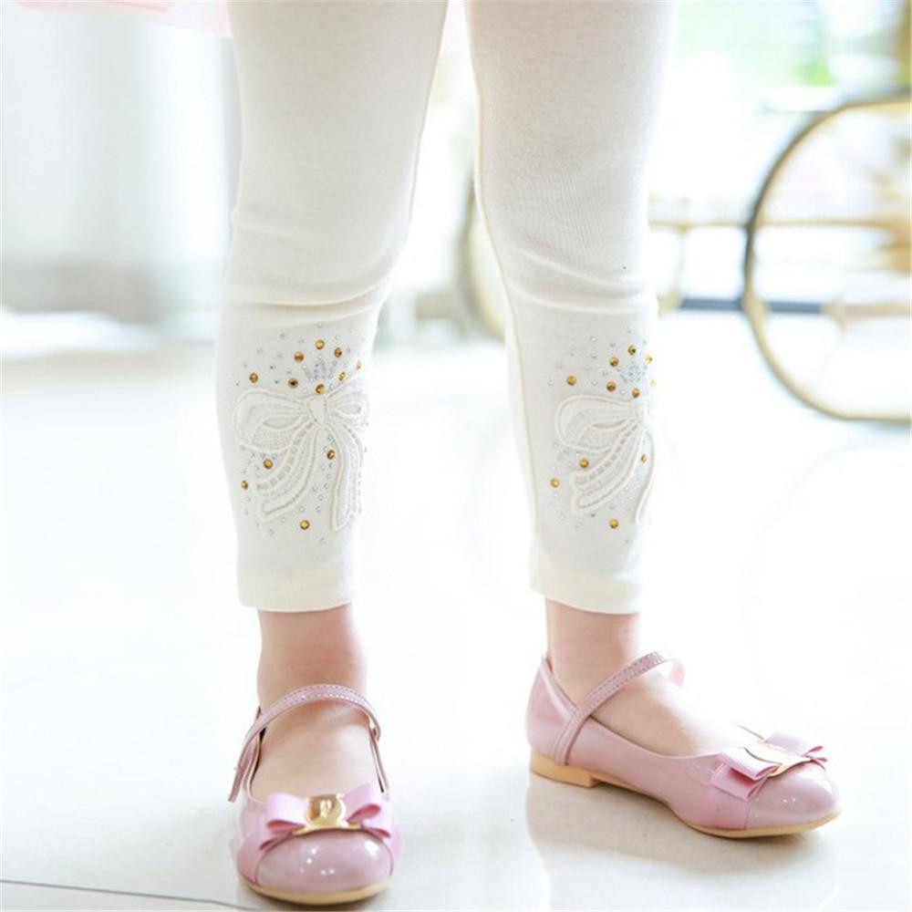 Girls Beaded Bow Solid Color Pants - PrettyKid