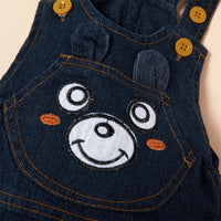 Baby Bear Cartoon Embellished Denim Overalls - PrettyKid