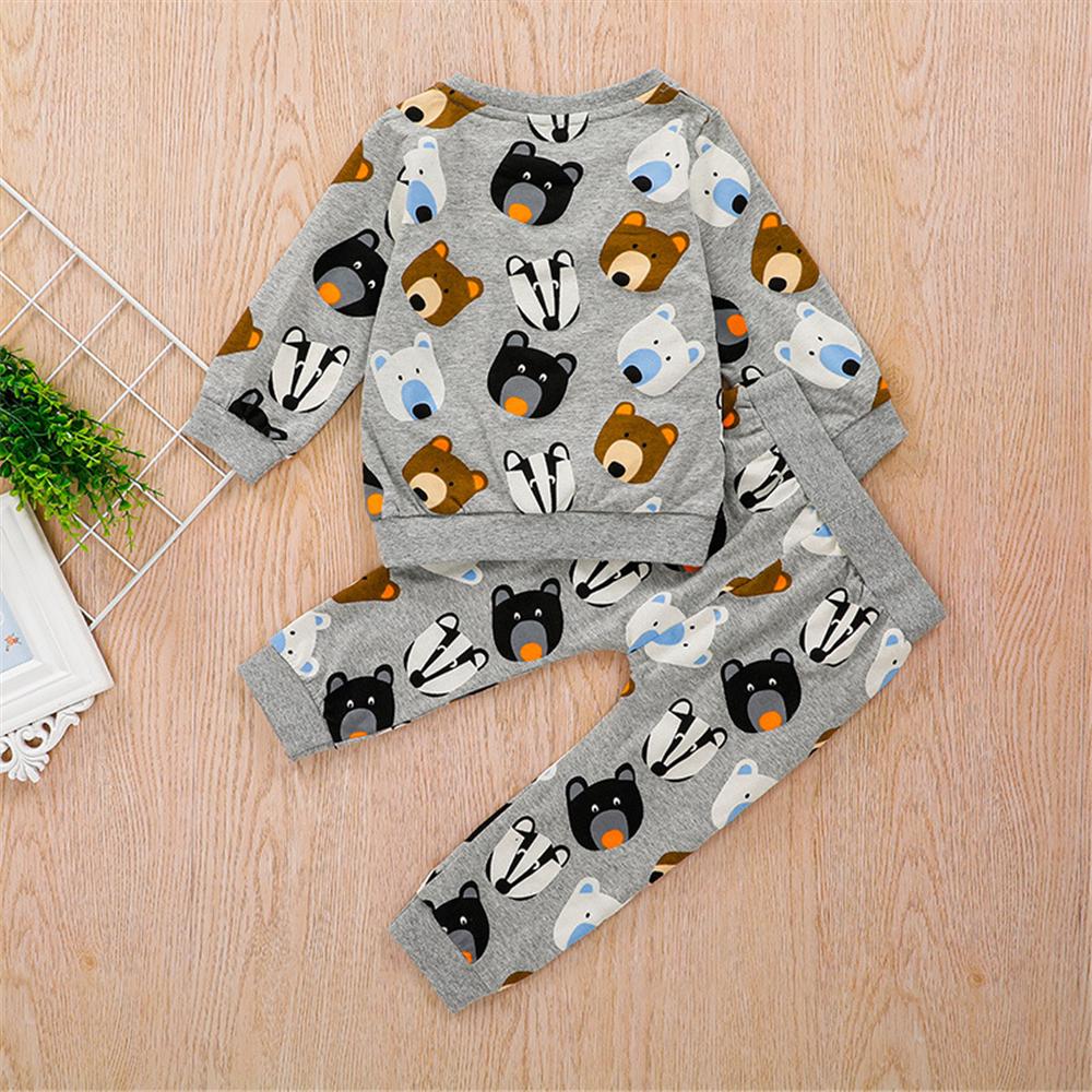 Boys Bear Cartoon Printed Long Sleeve Top & Pants Wholesale Boys Clothes - PrettyKid