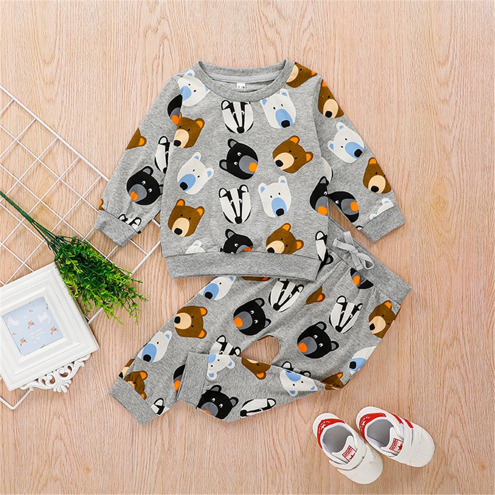 Boys Bear Cartoon Printed Long Sleeve Top & Pants Wholesale Boys Clothes - PrettyKid