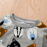 Boys Bear Cartoon Printed Long Sleeve Top & Pants Wholesale Boys Clothes - PrettyKid