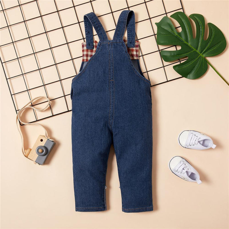 Baby Bear Embroidered Denim Pocket Overalls - PrettyKid