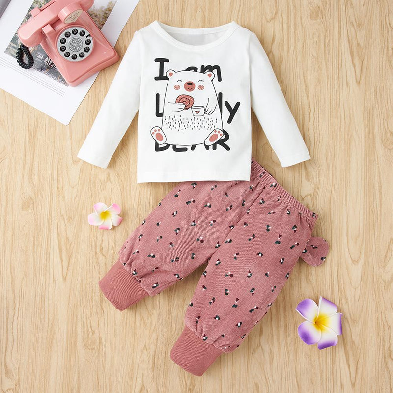 Baby Unisex Bear Letter Printed Top & Bottoms Baby Clothing Warehouse - PrettyKid