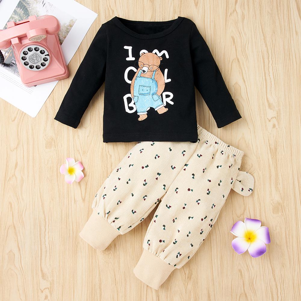 Baby Unisex Bear Letter Printed Top & Bottoms Baby Clothing Warehouse - PrettyKid