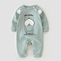 Baby Boys Beard Dog Letter Printed Long Sleeve Romper - PrettyKid